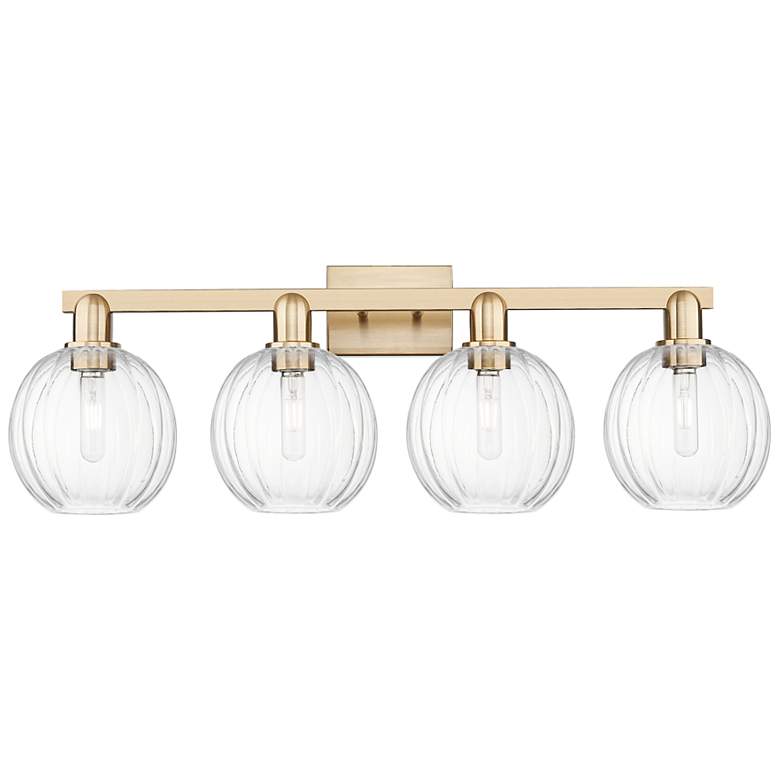 Image 1 Preston Globe 34"W Bronze 4-Light Bath Light w/ Clear Shade