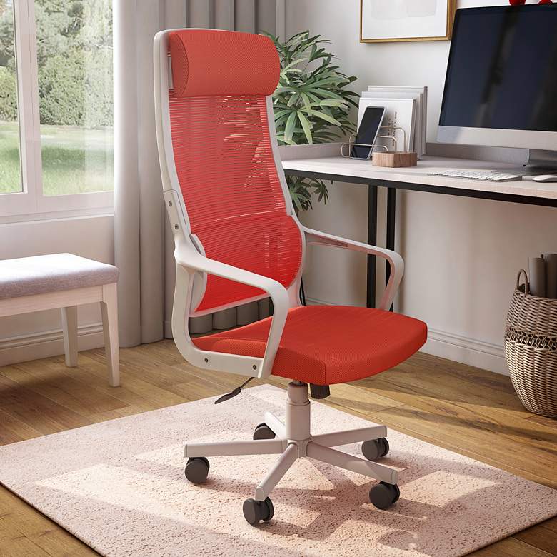 Image 1 Prestor Red Fabric Adjustable Swivel Office Chair