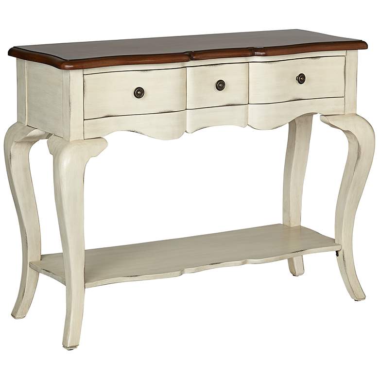 Image 1 Prestwick Antique White and Rich Brown 3-Drawer Console