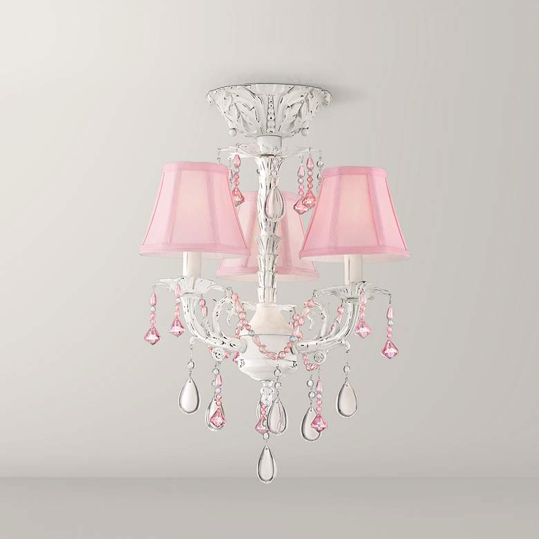 Image 1 Pretty 13 inch Wide White and Pink 3-Light Ceiling Light