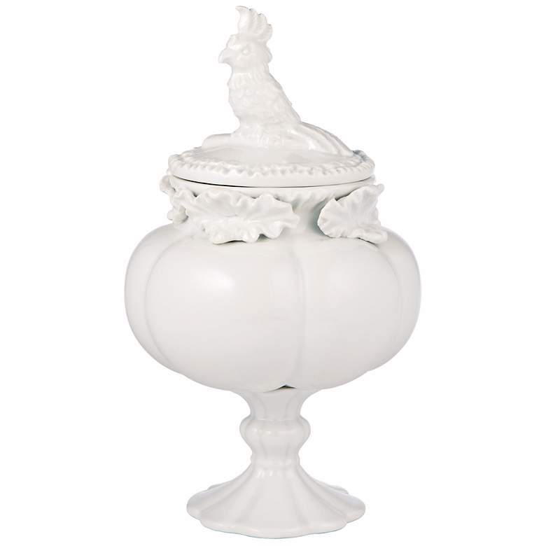 Image 1 Pretty as a Parrot Ceramic Leaf Ringed Covered Jar