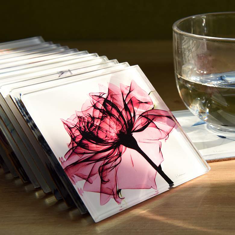 Image 2 Pretty Bouquet Glass 12-Piece Coasters with Cork Bottom more views