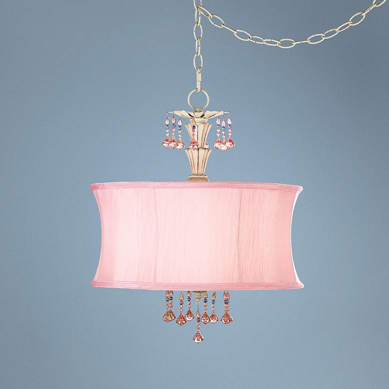 Image 1 Pretty in Pink 3-Light 17 inch Wide Swag Pendant Chandelier