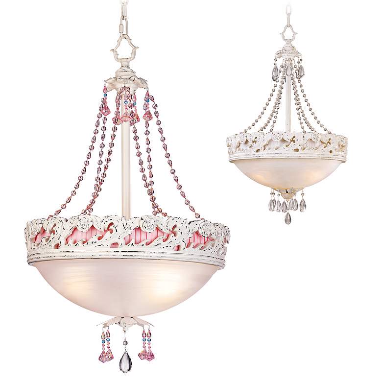 Image 1 Pretty In Pink Beaded 3-Light Bowl Pendant Chandelier