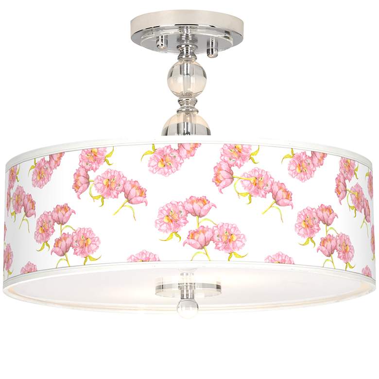 Image 1 Pretty Peonies Giclee 16 inch Wide Semi-Flush Ceiling Light