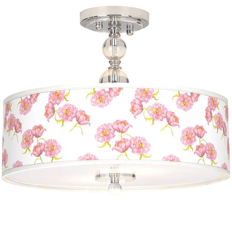 Image 1 Pretty Peonies Giclee 16" Wide Semi-Flush Ceiling Light