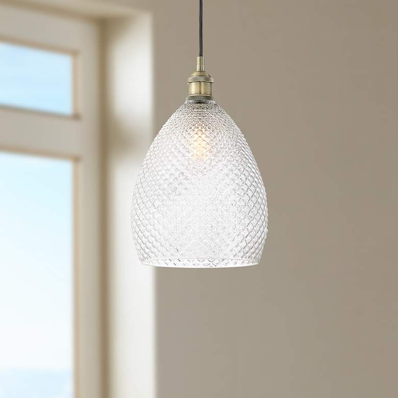 Image 1 Pria 9 1/2" Wide Antique Brass and Glass Mini Pendant