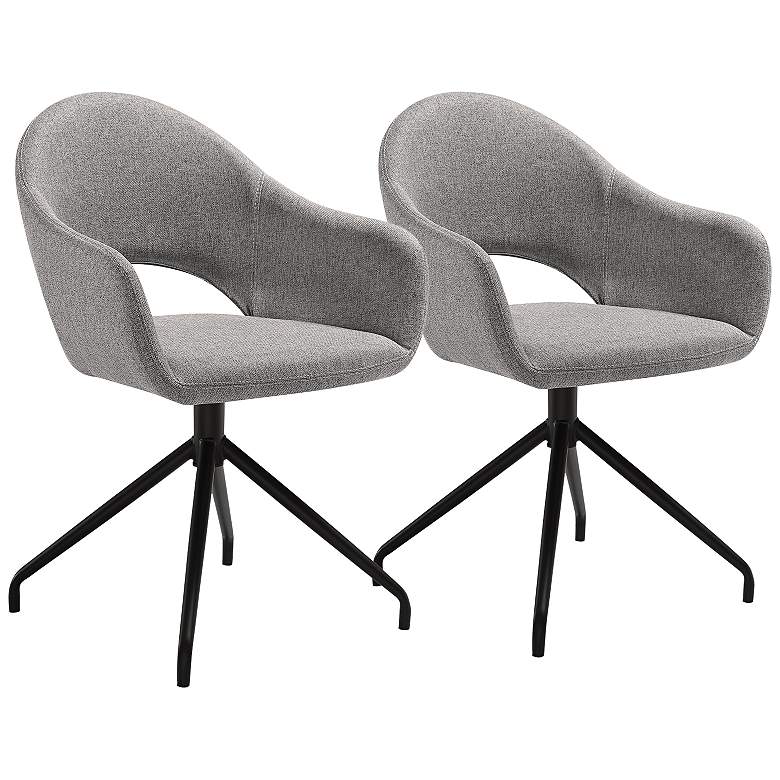 Image 2 Pria Set of 2 Swivel Dining Chairs in Gray Fabric with Black Metal Legs