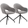Pria Set of 2 Swivel Dining Chairs in Gray Fabric with Black Metal Legs