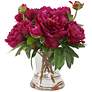 2_Prima Peony Bouquet 13" Wide Faux Flowers in Clear Glass Vase
