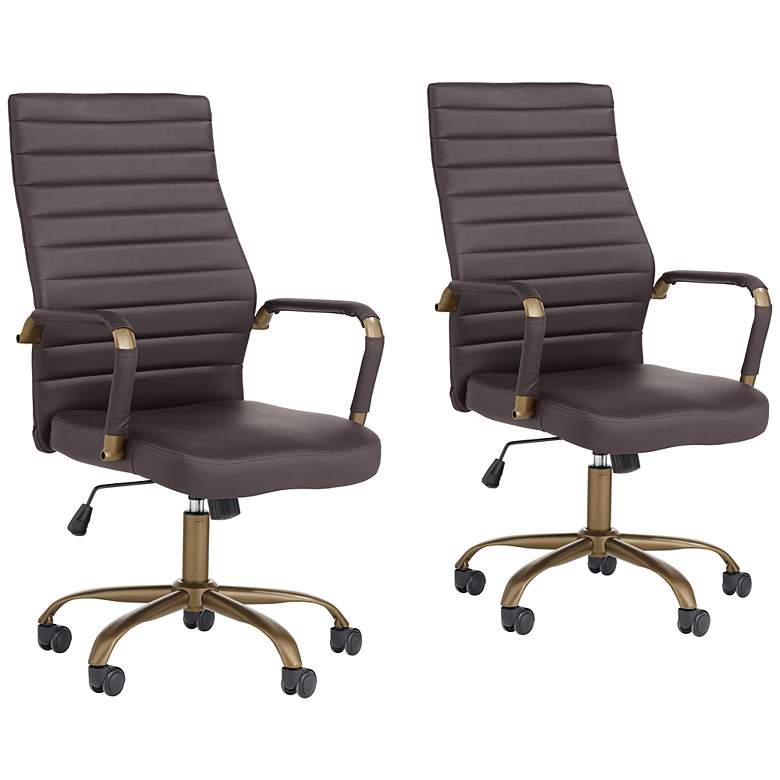 Image 1 Primero Espresso Faux Leather Adjustable Office Chairs Set of 2