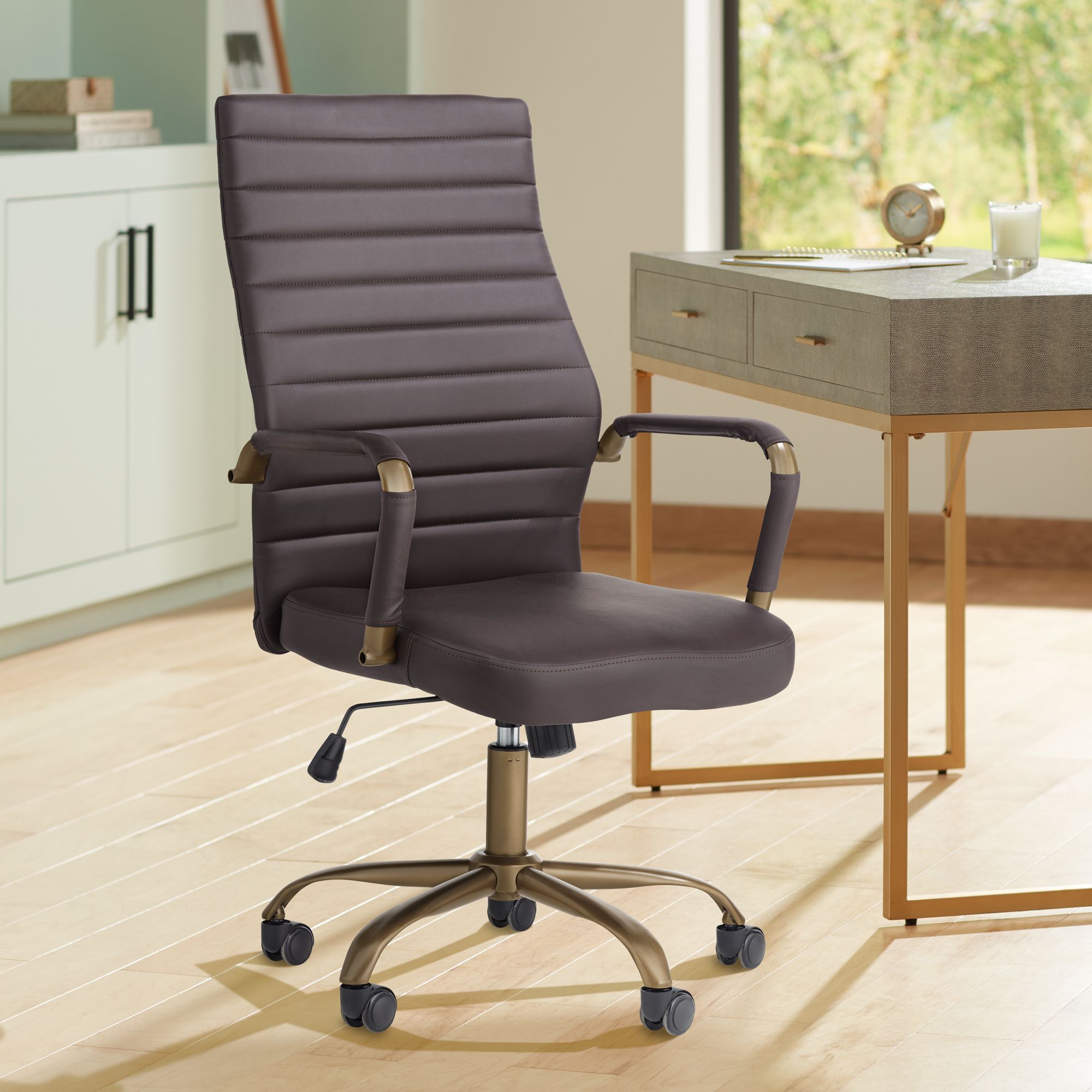 Primero Espresso Faux Leather Adjustable Office Chairs Set of 2