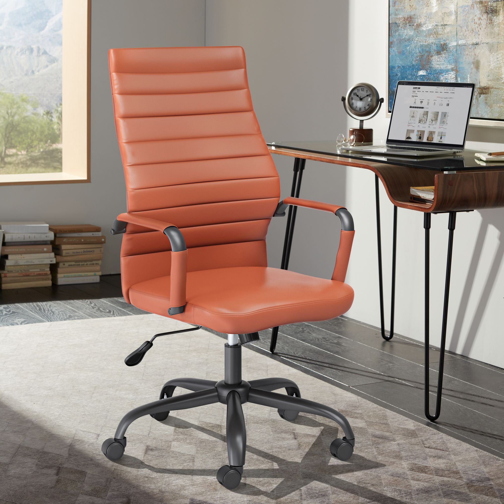 Primero Orange Faux Leather Adjustable Office Chairs Set of 2