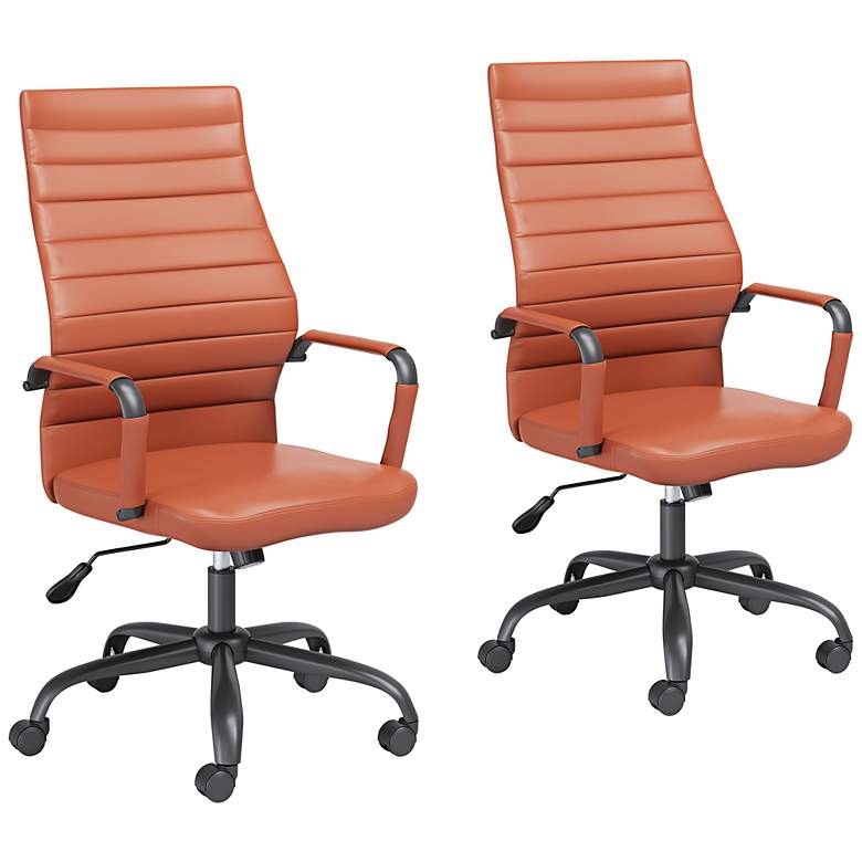 Image 1 Primero Red Clay Faux Leather Adjustable Office Chairs Set of 2