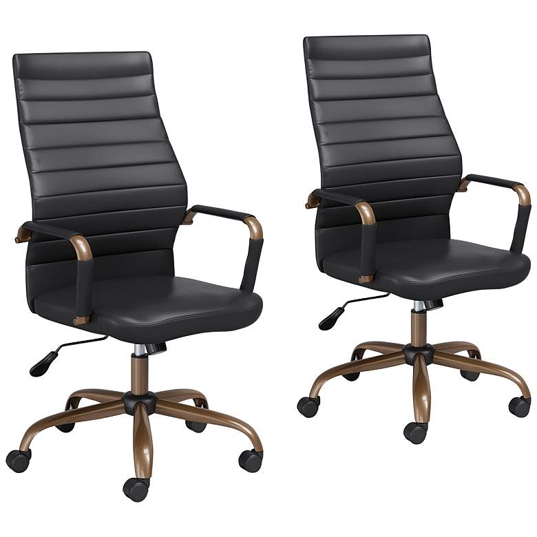 Image 1 Primero Vintage Black Faux Leather Adjustable Office Chairs Set of 2