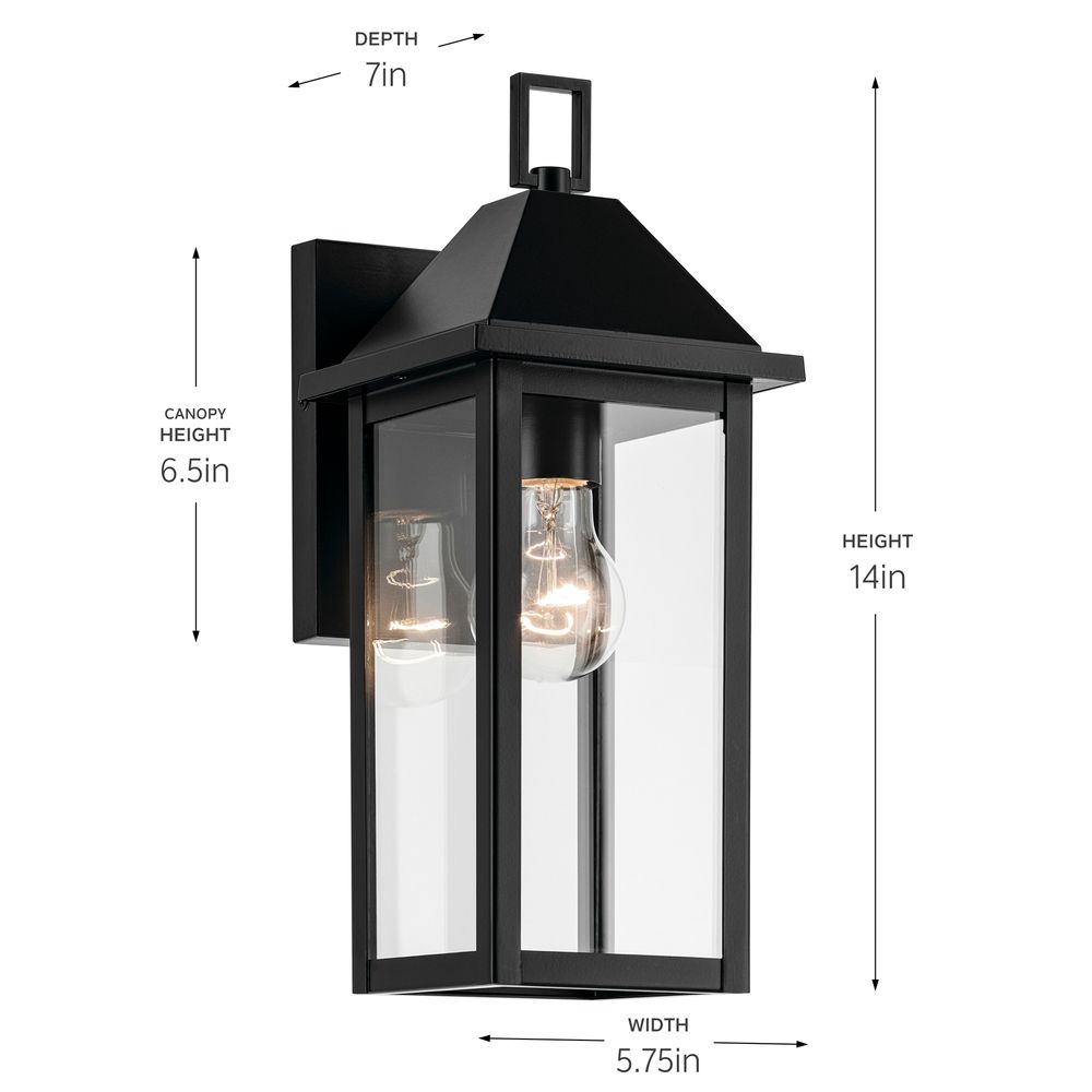 Prin 14 Inch 1 Light Outdoor Wall Light with Clear Glass in Black
