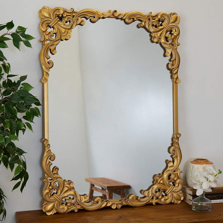 Image 1 Princesa Polished Gold Acanthus Floral 30" x 41" Wall Mirror
