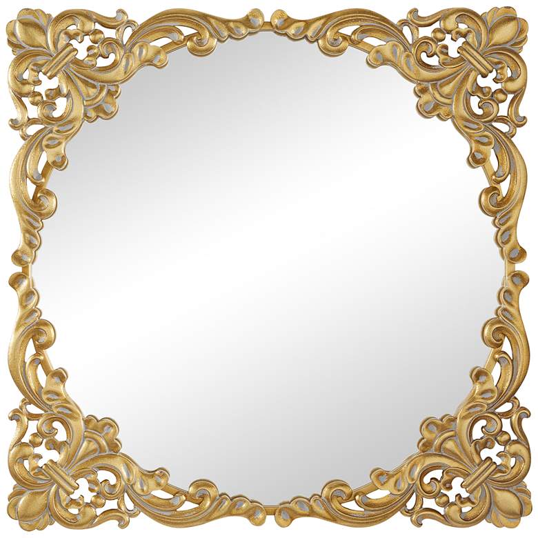 Image 1 Princesa Satin Gold Acanthus Floral 30 inch Square Wall Mirror