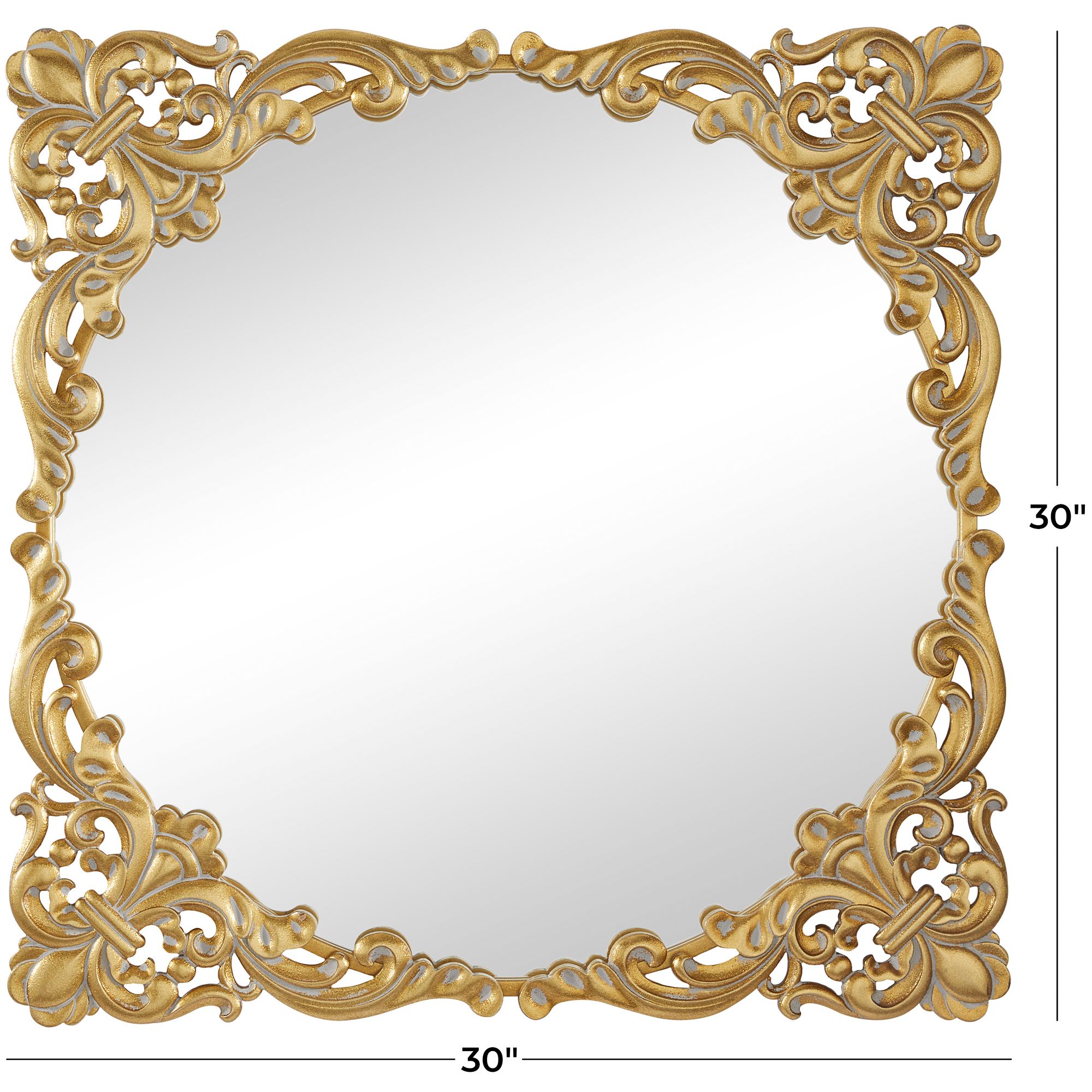 Image 6 Princesa Satin Gold Acanthus Floral 30" Square Wall Mirror more views