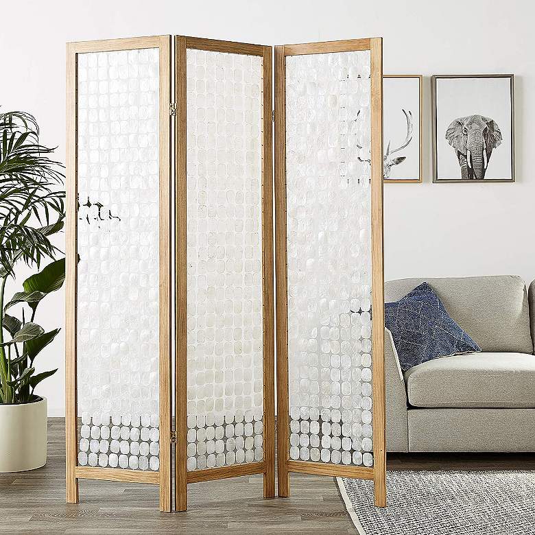 Image 1 Princessa 54"W Brown Wood Pearl Strands Screen/Room Divider