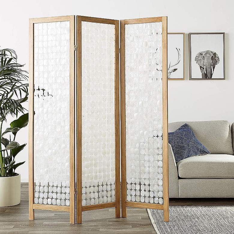 Image 1 Princessa 54 inchW Brown Wood Pearl Strands Screen/Room Divider