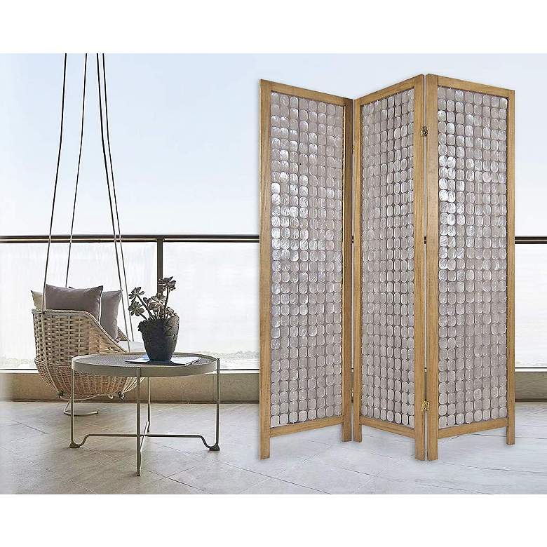 Image 7 Princessa 54"W Brown Wood Pearl Strands Screen/Room Divider more views
