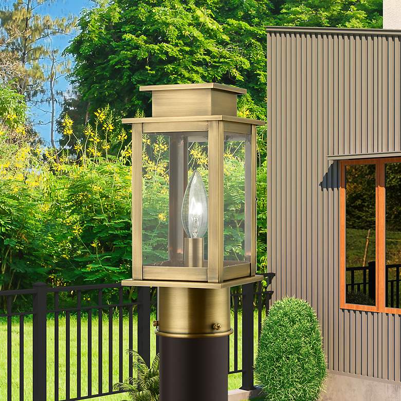 Image 1 Princeton 1 Light Antique Brass Outdoor Mini Post Top Lantern