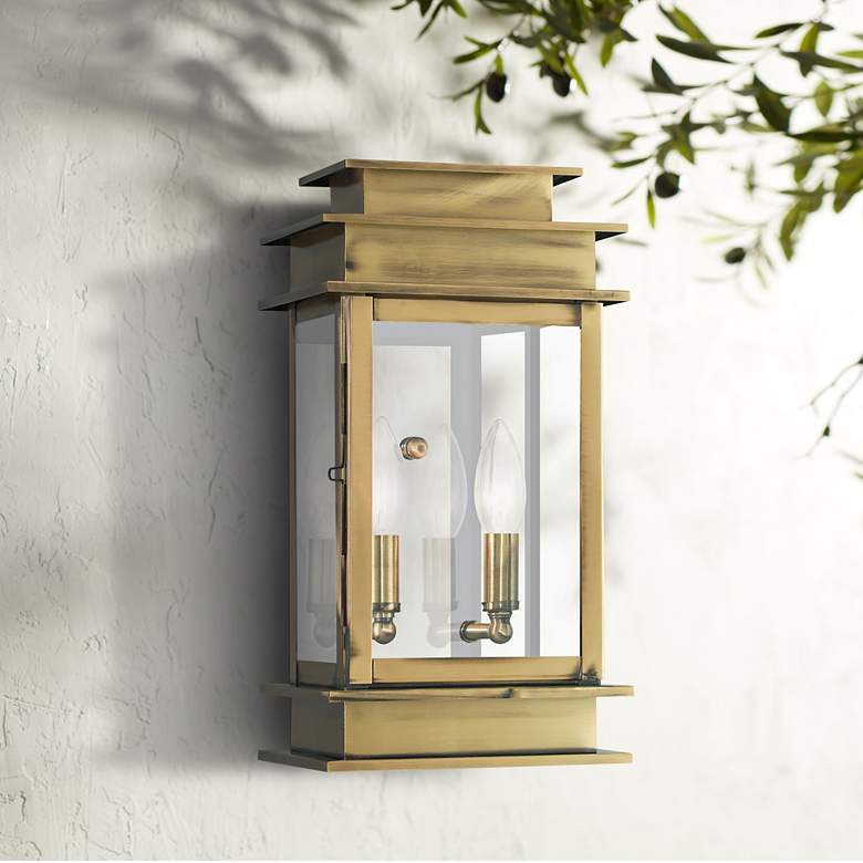 Image 1 Princeton 14" High Antique Brass 2-Light Outdoor Wall Light