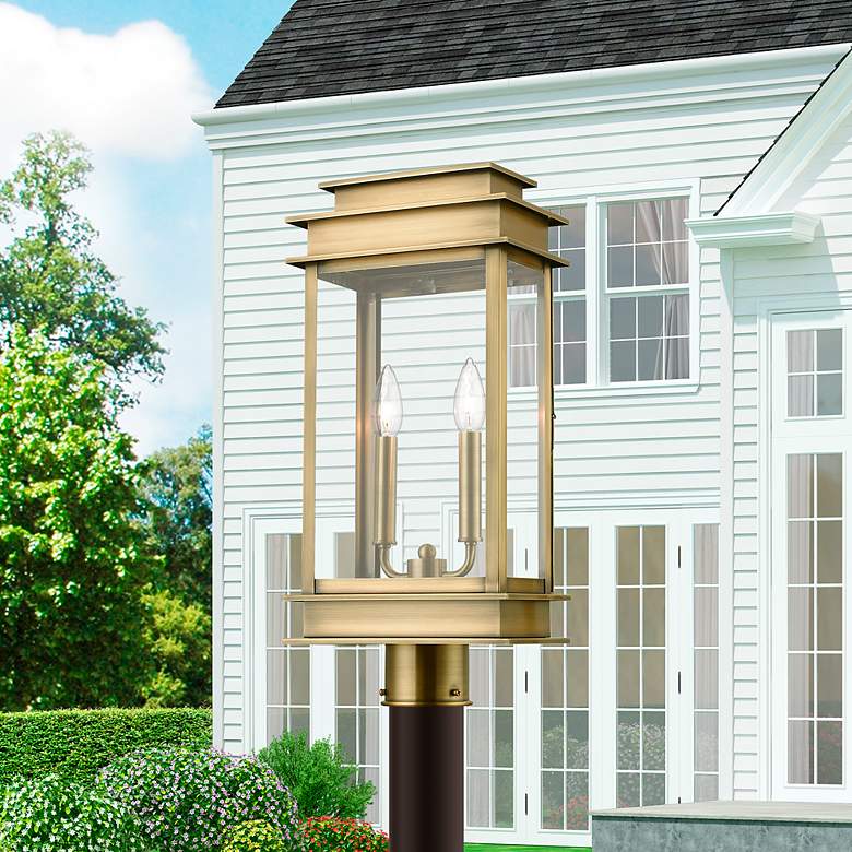 Image 1 Princeton 2 Light Antique Brass Outdoor Large Post Top Lantern