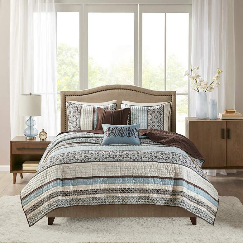 Image 2 Princeton Blue Jacquard Full/Queen 5-Piece Coverlet Set