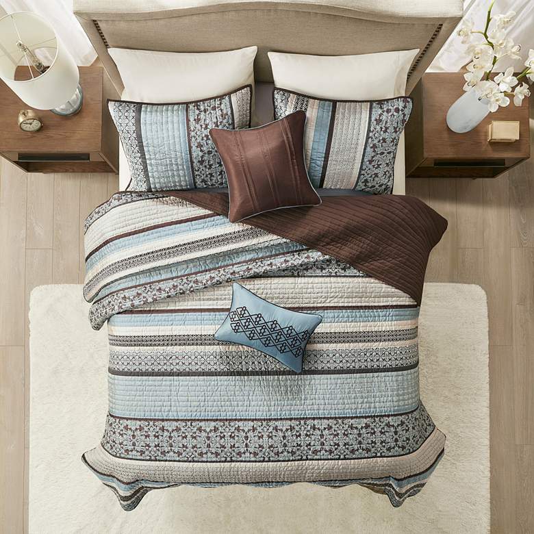 Image 3 Princeton Blue Jacquard Full/Queen 5-Piece Coverlet Set more views