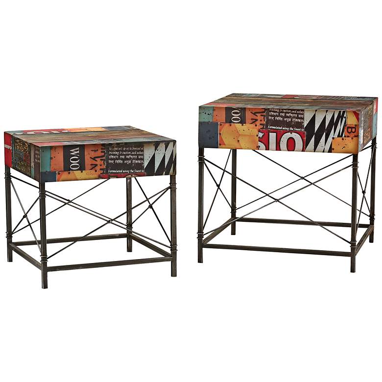 Image 1 Printed Collection Collage Metal Accent Table Set of 2
