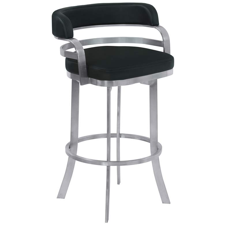 Image 1 Prinz 26 in. Swivel Barstool in Black Faux Leather and Stainless Steel