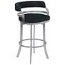Prinz 26 in. Swivel Barstool in Black Faux Leather and Stainless Steel