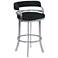 Prinz 26 in. Swivel Barstool in Black Faux Leather and Stainless Steel