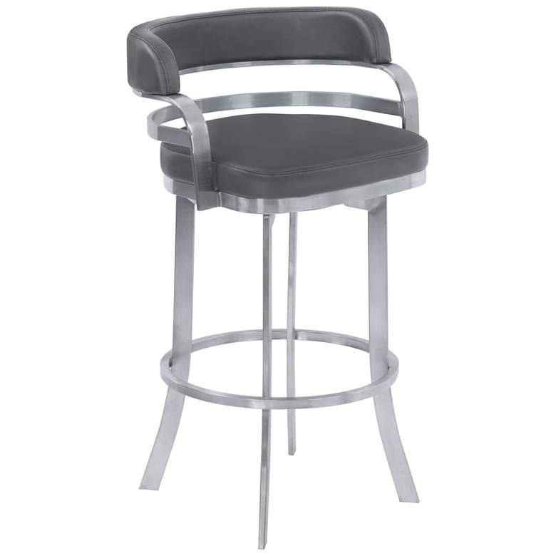 Image 1 Prinz 26 in. Swivel Barstool in Grey Faux Leather and Stainless Steel