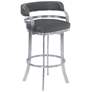 Prinz 26 in. Swivel Barstool in Grey Faux Leather and Stainless Steel