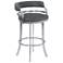 Prinz 26 in. Swivel Barstool in Grey Faux Leather and Stainless Steel