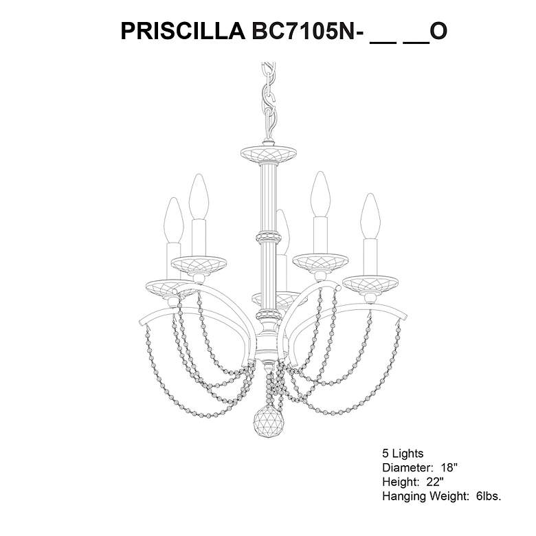 Image 6 Priscilla 22"H x 18"W 5-Light Crystal Chandelier in Heirloom Gold more views