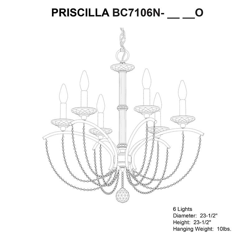 Image 5 Priscilla 23.5"H x 23.5"W 6-Light Crystal Chandelier in Heirloom more views