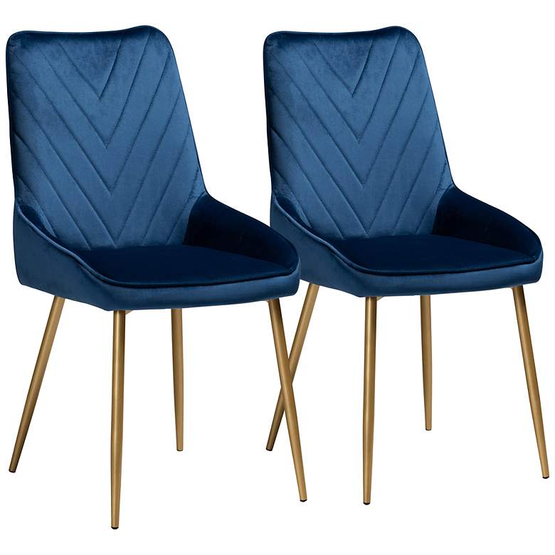 Image 1 Priscilla Navy Blue Velvet Dining Chairs Set of 2