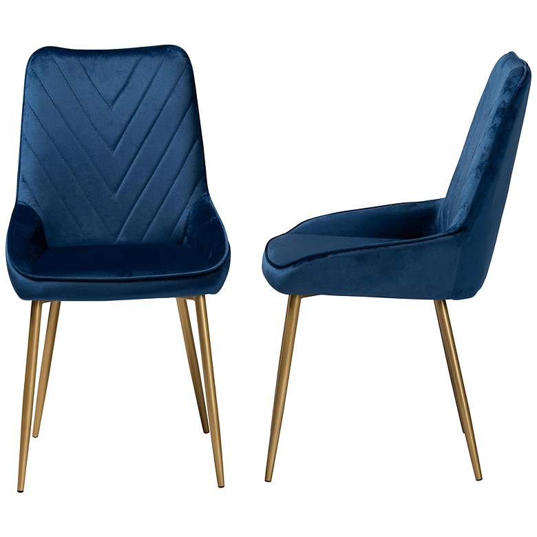 Image 6 Priscilla Navy Blue Velvet Dining Chairs Set of 2 more views