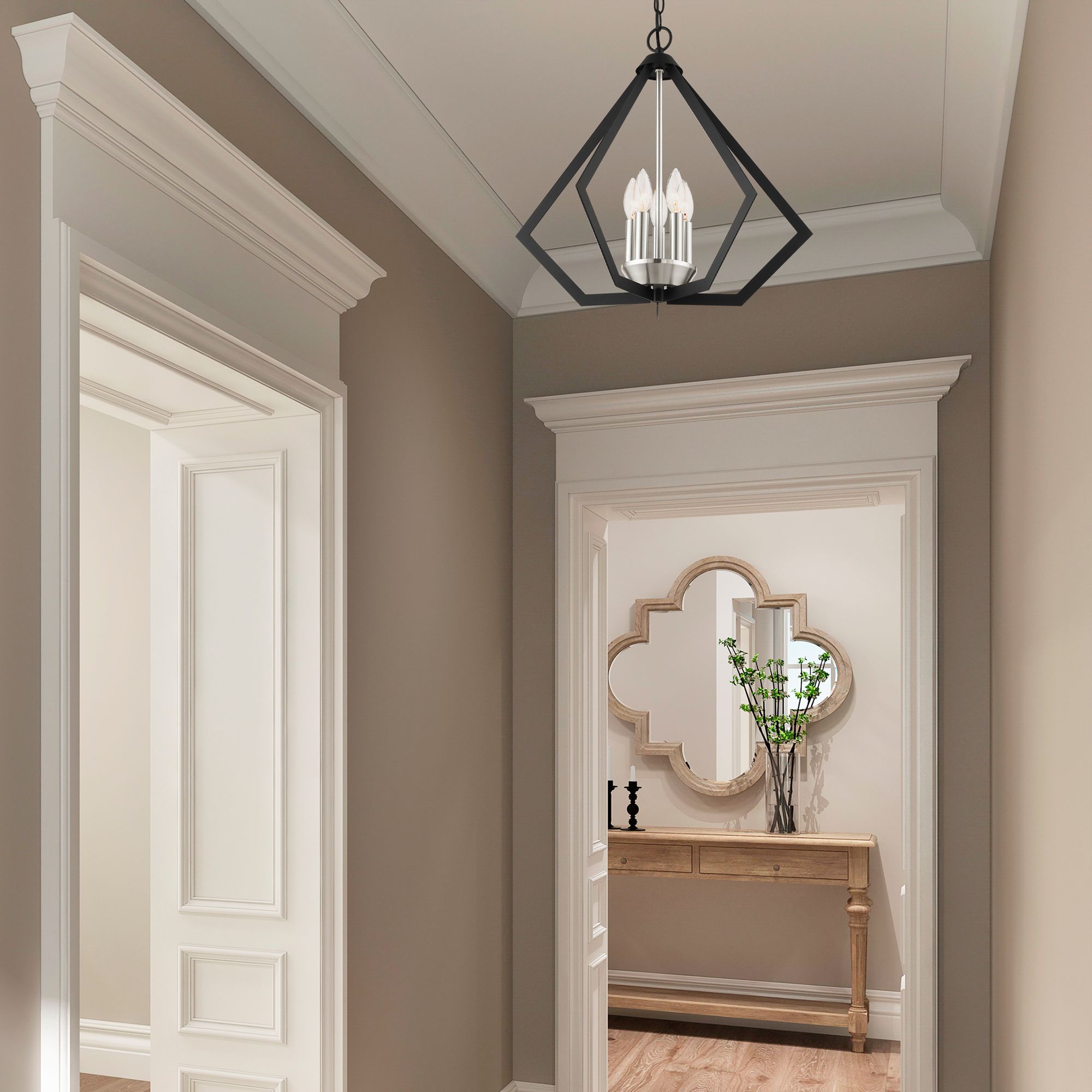 Prism 20" Wide Black and Brushed Nickel 4-Light Chandelier in scene