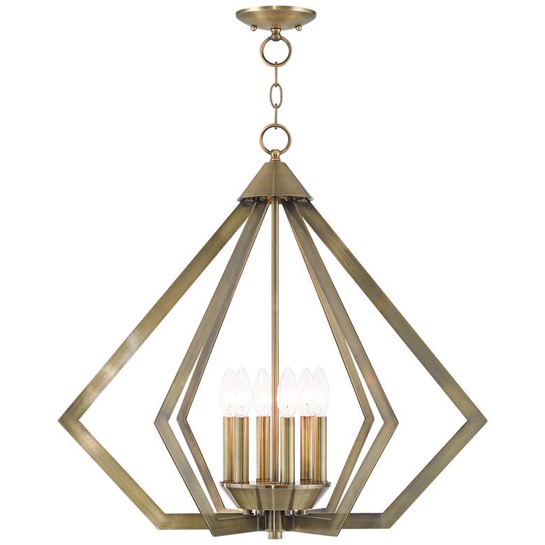 Image 2 Prism 26 inch Wide Antique Brass 6-Light Chandelier