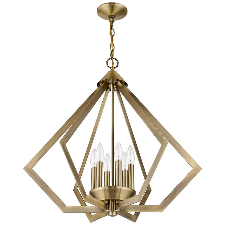 Image 7 Prism 26 inch Wide Antique Brass 6-Light Chandelier more views