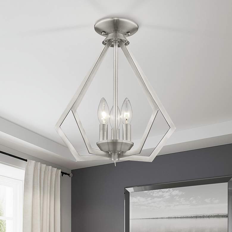 Image 1 Prism 3 Light Brushed Nickel Convertible Mini Chandelier/Ceiling Mount