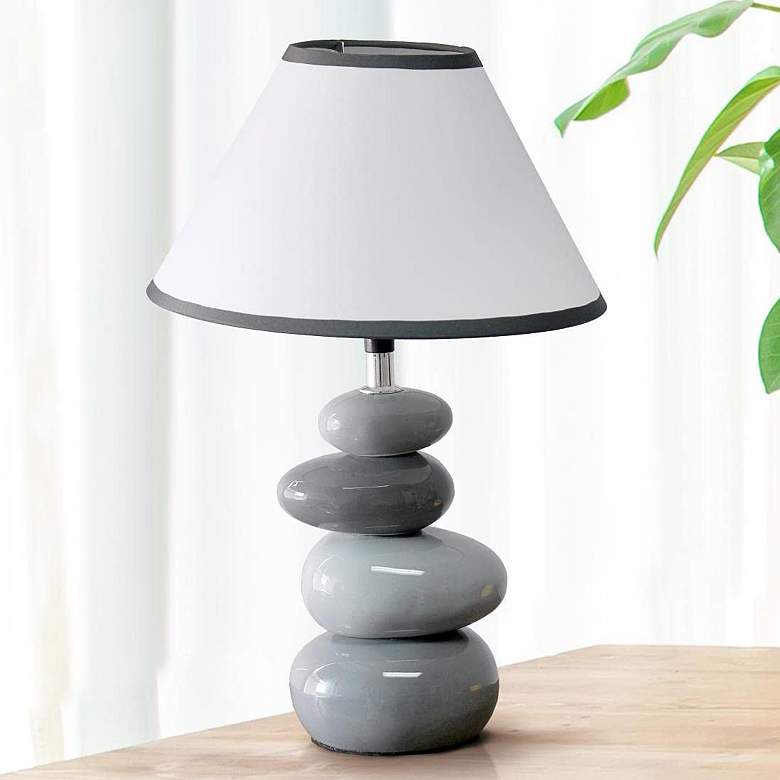 Image 1 Priva 14 3/4 inchH Gray Ceramic Stacking Stones Table Desk Lamp