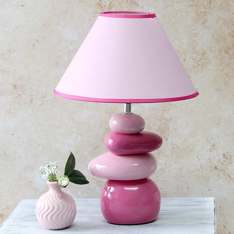 Image 1 Priva 17 1/4 inchH Pink Ceramic Stacking Stones Table Desk Lamp