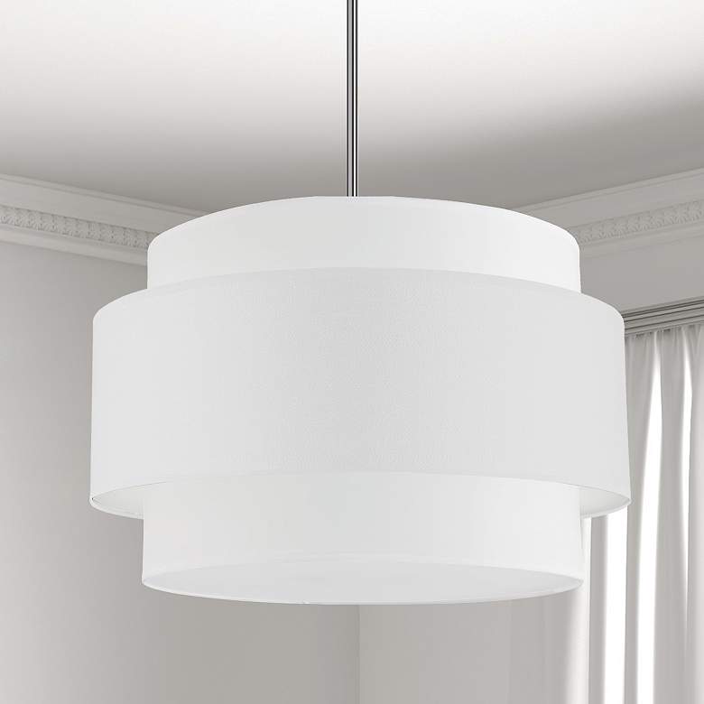 Image 1 Priya 22" Wide Chrome and White Drum Pendant Light