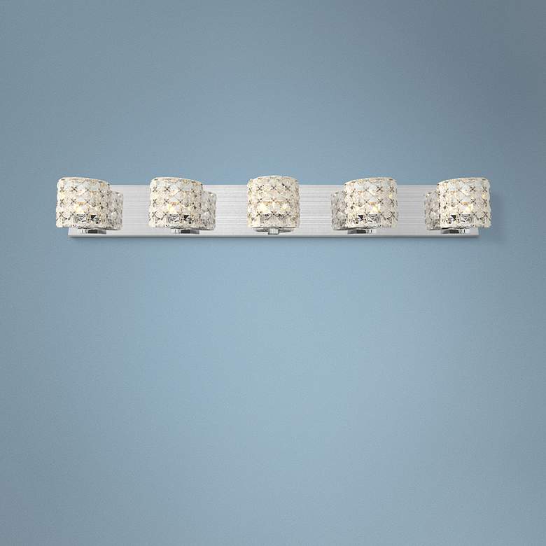 Image 1 Prizm 36" Wide Chrome and Crystal 5 Light Bath Light